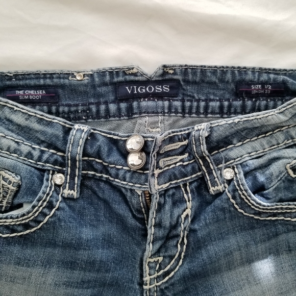 Vigoss Women Jeans Chelsea Slim Boot Embroidery Pockets Size 1/2 - Picture 7 of 16